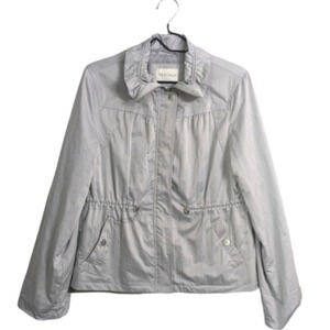 White House Black Market WHBM Silver Zip Lightweight Jacket Drawstring Waist M